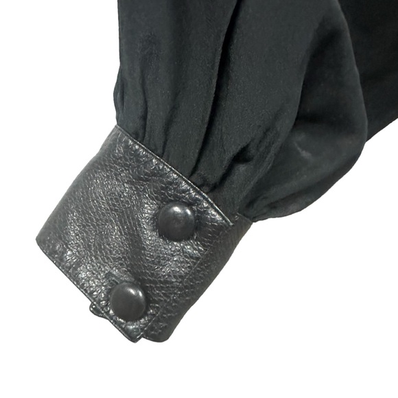 Silk Kenica Black with Textured Leather Accents 2 Pocket Long Sleeve Blouse 8 - Picture 6 of 12